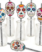 24Pcs Skull Paper Drinking Straw Cocktail Juice Disposable Straws Tableware for Mexican Day of The Dead Halloween Party Decor - Riparo82