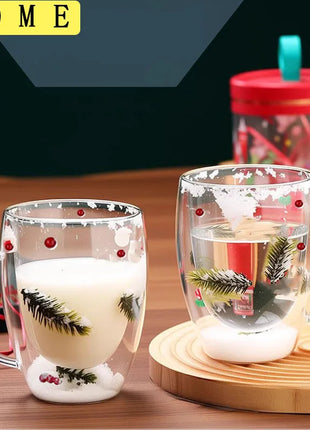 Tazze di vetro a doppia parete natalizie da 250/350 ml Set di 2 tazze per caffè espresso resistenti al calore Bevande al latte Tazze da caffè per regali di festa - riparo82
