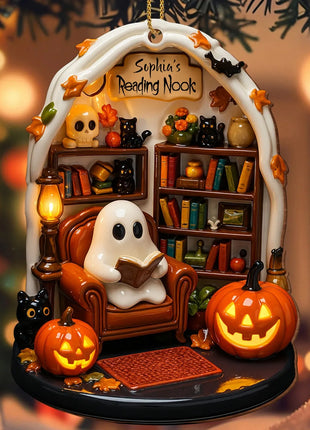 Halloween 2D Flat Acrylic Hanging Decor Creative Cute Reading Ghost Hangs Exquisite Car Pendants Decor for Holiday Gift - Riparo82