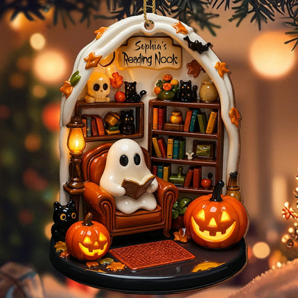 Halloween 2D Flat Acrylic Hanging Decor Creative Cute Reading Ghost Hangs Exquisite Car Pendants Decor for Holiday Gift