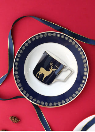 Set di stoviglie in porcellana di cervo nordico Ins per la casa, hotel, bistecche, piatti da dessert, tazze, decorazione per la disposizione degli alimenti occidentali, regalo di Natale - riparo82