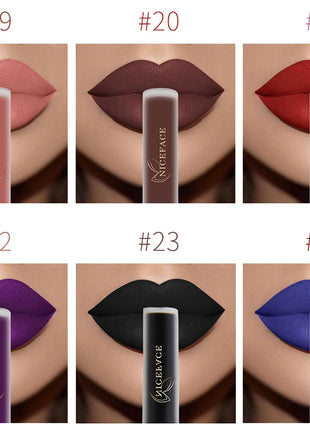 NICEFACE Nude Liquid Lipstick Ultra Matte Velvet Long Lasting Women Beauty Red Nonstick Cup Waterproof Lip Gloss Lips Cosmetics - Riparo82