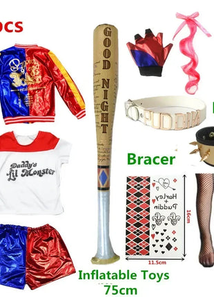 Natale Capodanno Carnevale Bambini Ragazze Suicide Harley Costumi Cosplay Squad Quinn Monster Joker Giacca Vestito adesivi per tatuaggi