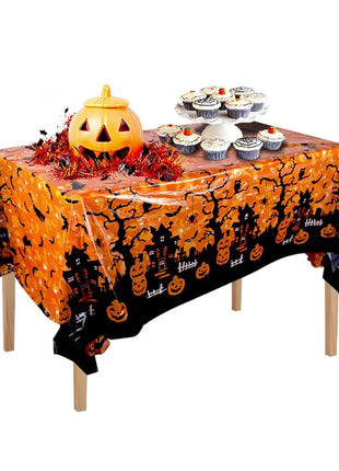 Halloween Decoration Tablecloth,Disposable Pumpkin Spider Web Bat Plastic Table Cover,Halloween Party Home Table Decor - Riparo82