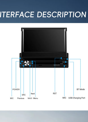 Hikity Carplay 4+64G Android 1Din Car Multimedia Player Retractable Screen GPS Navigation WIFI Bluetooth 1din autoradio No DVD - Riparo82