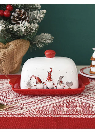 Piatto di burro di Natale Alce in ceramica Babbo Natale Dolci Torta Dessert Piatto Piatti di burro Vassoio di cibo di Natale Vassoio di formaggio Stoviglie - riparo82