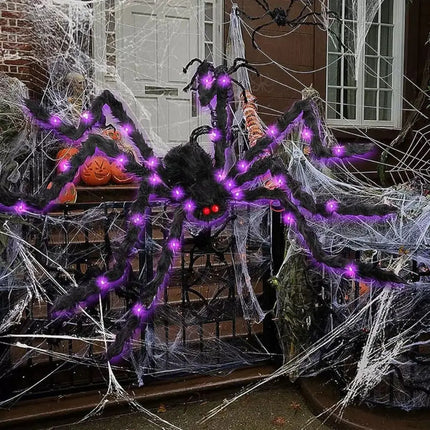 Practical 8 Modes Halloween Spider Web Lights Glow 250 LEDs LED Spider Net Hanging 5m Scary Giant Spider Haunted House