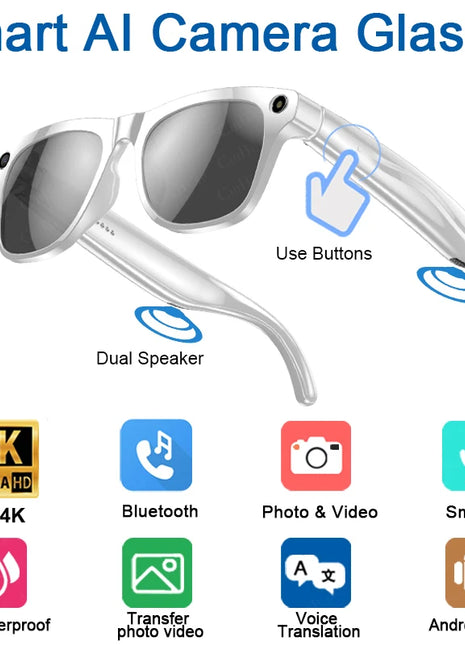 Xiaomi 4k Hd Ai Smart Glasses Camera Wearable Mini Camera Bluetooth Call Voice Assistant Control Smart Sports Camera Glasses - Riparo82