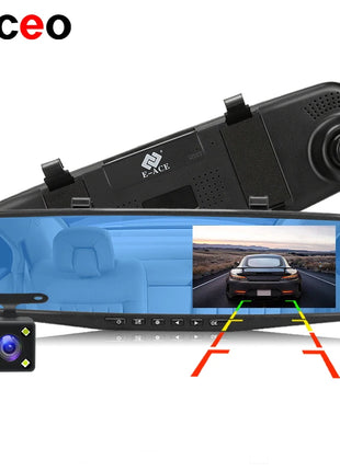 Dash Cam 4.3 inch "mini rear-view mirror digital dashcam, front and rear dual cameras IPS Front and Rear Camera Registrar Black - Riparo82