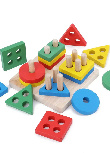 Giocattoli in legno Montessori Gioco di puzzle di abbinamento di forme di colore Perline colorate Cognizione dei colori Giocattoli educativi precoci Regalo per bambini - riparo82