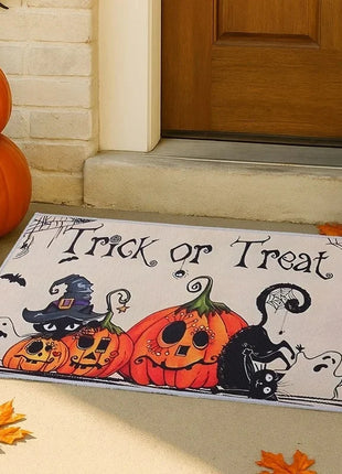 Halloween Crystal Velvet Front Doormat Non Slip Rubber Rug Farmhouse Decor Pumpkin Doormat Trick or Treat Party Supplies - Riparo82