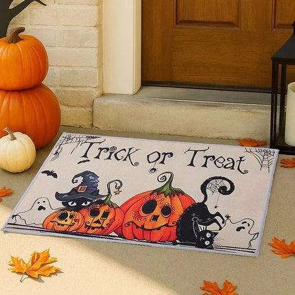 Halloween Crystal Velvet Front Doormat Non Slip Rubber Rug Farmhouse Decor Pumpkin Doormat Trick or Treat Party Supplies