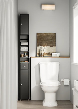 SoBuy BZR34-II Armadio alto da bagno Armadio da bagno con raggi in legno massello regolabili Mobili da bagno salvaspazio