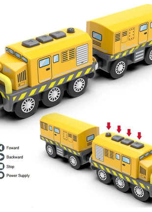 Treno elettrico magnetico per bambini Locomotiva per auto Slot per binario in legno Ferrovia pressofusa con due carrelli Regalo giocattolo in legno - riparo82