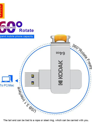 KODAK USB 3.1 Metal USB Flash Drive 64GB 128GB 256GB Pen Drive personalità creativa Car Music Gift PenDrive USB ad alta velocità