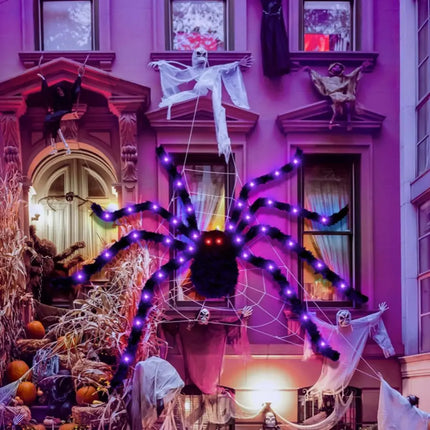Practical 8 Modes Halloween Spider Web Lights Glow 250 LEDs LED Spider Net Hanging 5m Scary Giant Spider Haunted House