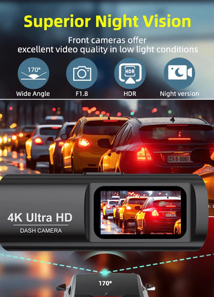 Dash Cam 4K+1080P Dual Lens WIFI GPS Car DVR Camera Video Drive Recorder Dashcam Dual Lens Black Box Front and Rear Night Vision - Riparo82