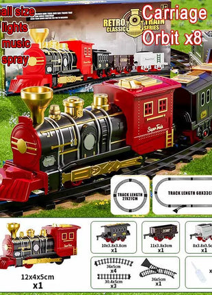 Natale Elettrico Treno A Vapore Binario Giocattolo Per Bambini Retro Locomotiva A Vapore Controllo Spray Binario Ad Alta Velocità Suono Luce Treno Modello BoysToy