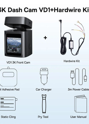 Baseus 3K Dash Cam VD1 Front and Rear Cam HD Built-in GPS Galileo Supercapacitor Car DVR Car Camera Recorder Support 24H Parking - Riparo82