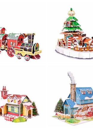 Montessori Casa di Natale Natale Puzzle 3D Treno Albero di Natale Carta di carta Puzzle fatto a mano Modello per bambini fai da te Giocattolo per bambini - riparo82