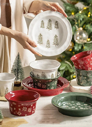 1PC squisito stoviglie natalizie piatti in ceramica piatti per insalata di frutta colazione tazze per il latte cucina domestica ciotole per noodle in ceramica - riparo82