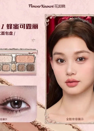 Flower Knows Strawberry Cupid Eyeshadow Palette Matte Fine Shimmer Pearl Face Palette 7 Colour Glitter Eye Shadow - Riparo82