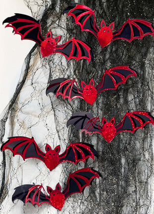 Halloween Bat Stickers Decoration 3D Red Black PVC Hollow Out Bat Wallpaper Decal Home Wall Background Halloween Decoration - Riparo82