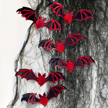 Halloween Bat Stickers Decoration 3D Red Black PVC Hollow Out Bat Wallpaper Decal Home Wall Background Halloween Decoration
