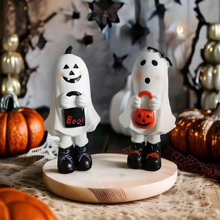 Halloween Themed Resin Ghost Figurine Handicraft Hand-painted Cartoon Standing Ghost Ornament Model Funny Doll