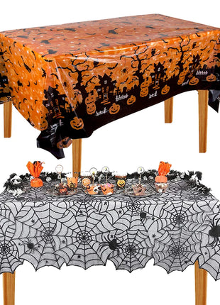 Halloween Tablecloth tablecover table decor Haunted House Pumpkin Spider Web Tablecloth 2025 Halloween Party Decoration Supplies - Riparo82