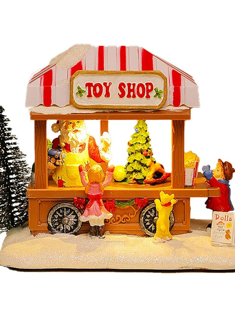 Carro per popcorn illuminato a LED natalizio Carro per popcorn a LED Decorazione artigianale con luce per decorazioni natalizie per esposizione da tavolo per la casa del villaggio