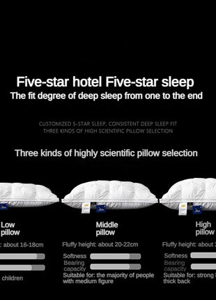 95% Goose Down Pillow White Cotton PillowCover Rectangle Bedroom Sleep 5-Star Hotel Pillow Low-Mid-high Pillows for Sleeping - Riparo82