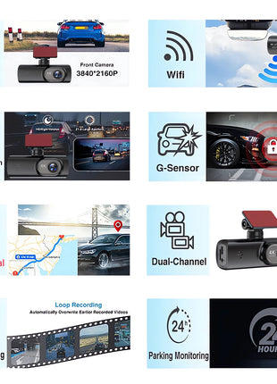 Dash Cam 4K+1080P Dual Lens WIFI GPS Car DVR Camera Video Drive Recorder Dashcam Dual Lens Black Box Front and Rear Night Vision - Riparo82