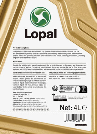 Lopal SONIC HD100 10W-40 CK-4 4L * 1 Bottiglie Olio Motore Auto 4L Lubrificante Olio Motore Sintetico Completo per Auto Protezione Avanzata