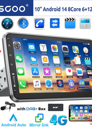 ESSSGOO 8-Core 360° Rotating Touchscreen Android 14 6+128G Wireless Apple Carplay Car Stereo 1 DIN GPS Navi 4G WiFi AM FM BT RDS - Riparo82