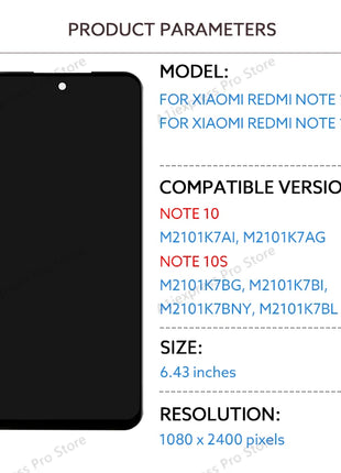 AMOLED LCD Per Xiaomi Redmi Nota 10 4G 10S Display LCD Touch Screen Digitizer Assembly Per Redmi Note10S M2101K7AI M2101K7BG - riparo82