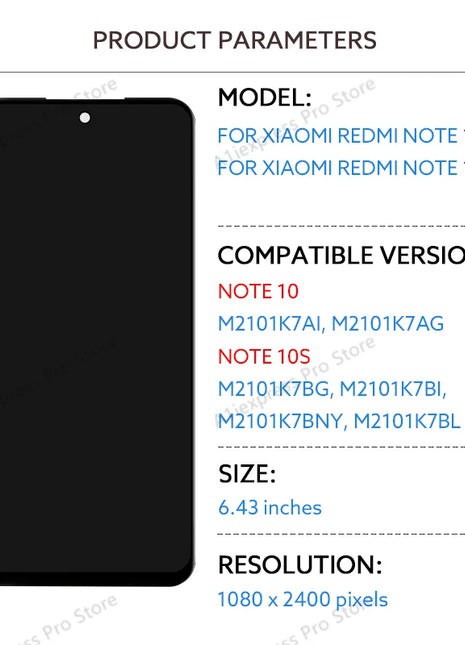 AMOLED LCD Per Xiaomi Redmi Nota 10 4G 10S Display LCD Touch Screen Digitizer Assembly Per Redmi Note10S M2101K7AI M2101K7BG - riparo82