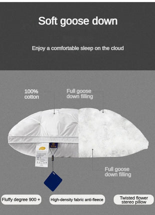 95% Goose Down Pillow White Cotton PillowCover Rectangle Bedroom Sleep 5-Star Hotel Pillow Low-Mid-high Pillows for Sleeping - Riparo82