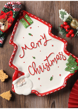 Piatto in ceramica tridimensionale dipinto a mano in pino di Babbo Natale Stoviglie da dessert per colazione natalizia Design unico di frutta - riparo82