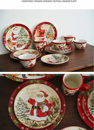 Piatti in ceramica a tema natalizio Set di stoviglie per la cena Colore Sottosmalto Processo Caffè Zuppa Tazza Ciotola Piatto da bistecca di Babbo Natale - riparo82