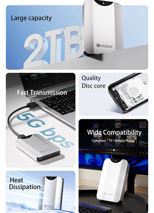 KODAK P230 HDD portatile da 2,5 pollici Disco rigido esterno da 1 TB Disco rigido esterno da 5 Gbps HDD per PS4/PS5/Laptop Desktop