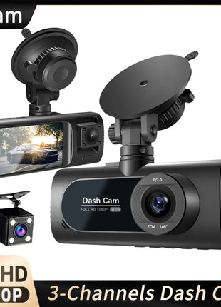 3 Channel Dash Cam for Cars Camera HD 1080P 3-Lens Vehicle Video Recorder Black Box Dual Lens Inside Car DVR Rear View Camera - Riparo82
