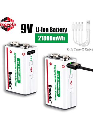 Batteria ricaricabile agli ioni di litio da 9 V a lunga durata 21800 mWh ad alta capacità per pedale rilevatore di fumo per microfono per chitarra con cavo - riparo82