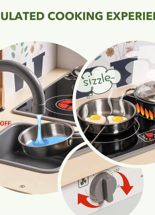 Robotime Robud Play Kitchen Set da cucina in legno Set da gioco finta Luci Suoni Regalo per ragazze Ragazzi dai 3 anni in su Verde chiaro - riparo82