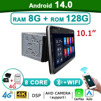 2 din Android 14 10.1 inch Universal Car Radio Stereo Rotate Touch Screen Wireless Carplay android auto GPS WIFI 4GLTE autoradio - Riparo82