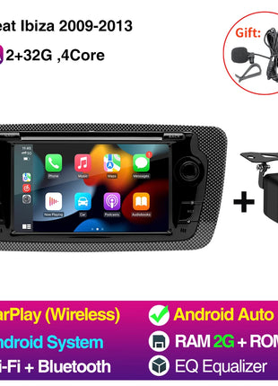 2 Din Car Radio for Seat Ibiza 2009-2013 Audio Multimedia Player CarPlay Android Auto GPS Bluetooth WIFI FM RDS Autoradio - Riparo82