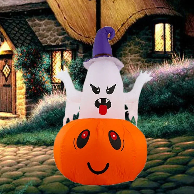 Halloween 1.5m Inflatable Luminous Decoration White Ghost Hat Pumpkin Built-in LED Light Ghost Christmas Outdoor Indoor Ornament