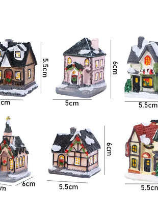 Decorazioni per la casa Figurina di Capodanno Mini resina artigianale Decorazione natalizia luminosa Decorazione della casa del villaggio Luce a LED