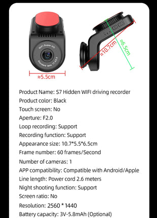 Dash Cam Universal Car DVR Camera Recorder WIFI 2K HD Mini Dashcam 170 ° Wide-Angle Auto Video Recorder - Riparo82