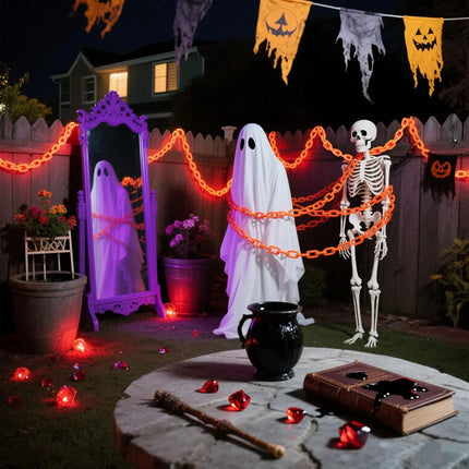 2/3M Halloween Plastic Chain Lights Props Chains with 8 Lighting Modes String Lights for Skeleton Dog Spooky Outdoor Decorations